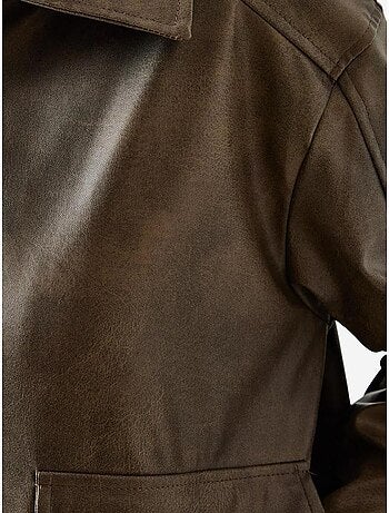 Veste en cuir vieilli à col chemise lucci