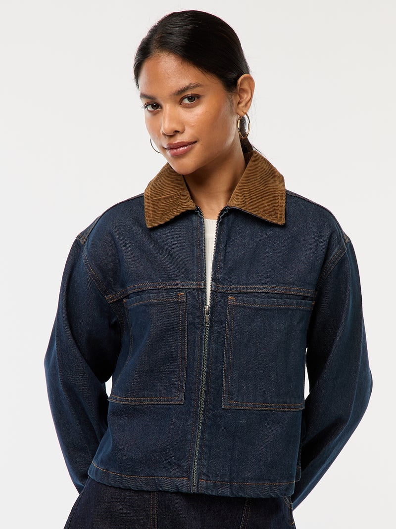 NOROZE Veste En Jean Denim Côtelée Pour Fille - Look Décontracté Et Tendance - Blouson Effet Usé Affligé