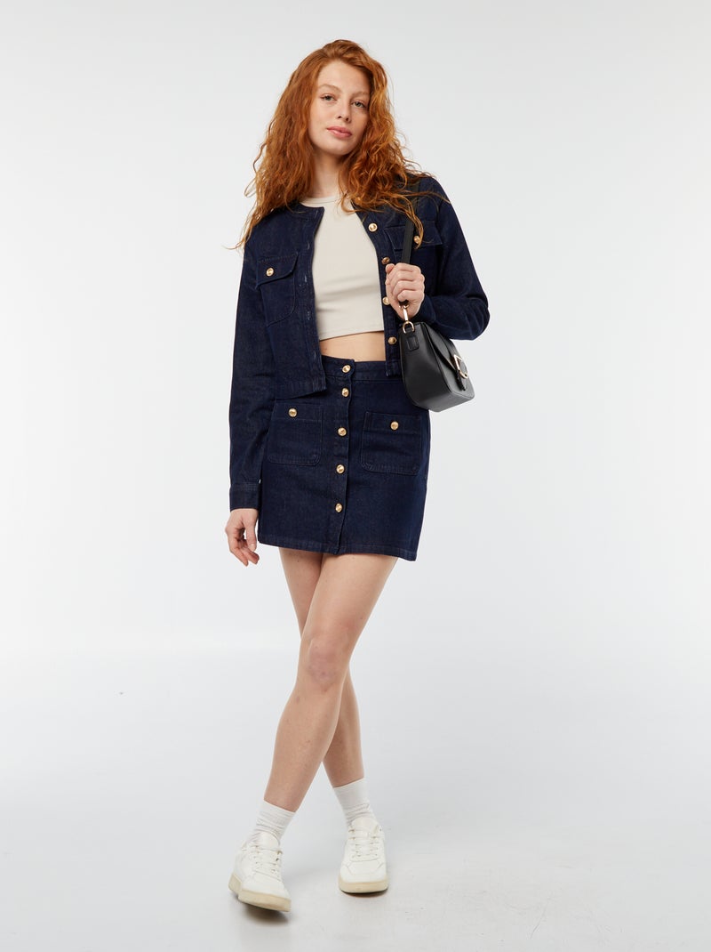Veste en denim avec poches BLEU - Kiabi