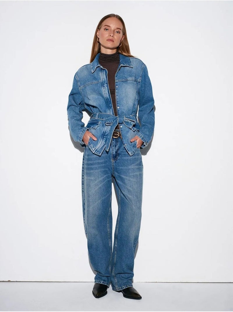 Veste en denim ceinturée pour femme dilvin Bleu saphir - Kiabi