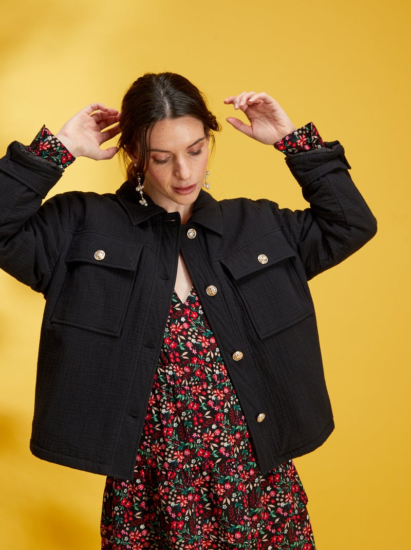 Veste en gaze de coton noir - Kiabi