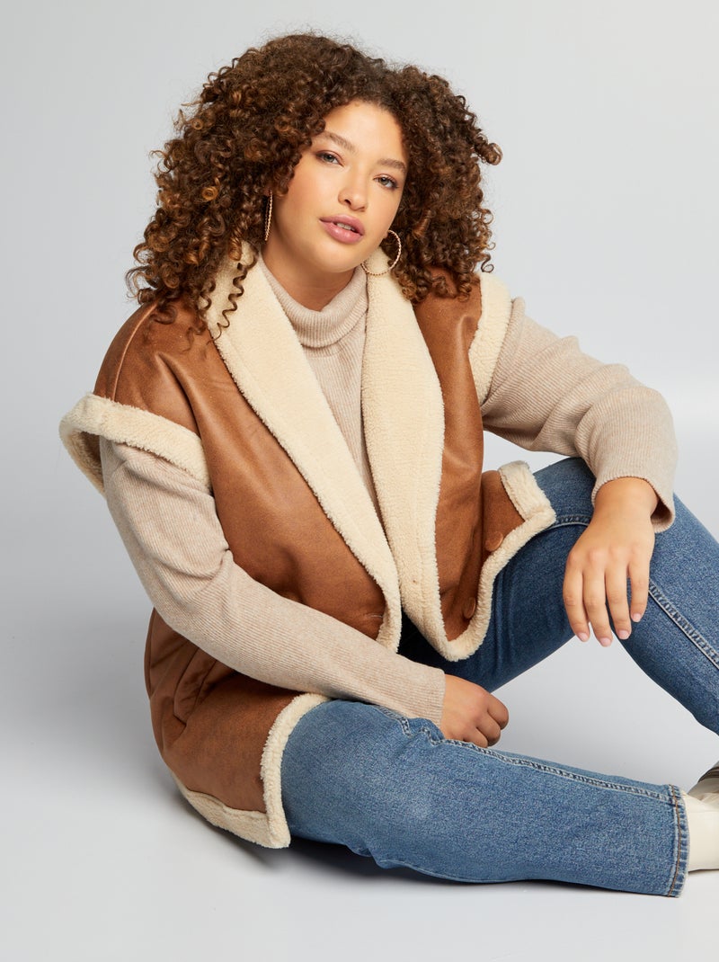 Veste en imitation peau Marron - Kiabi