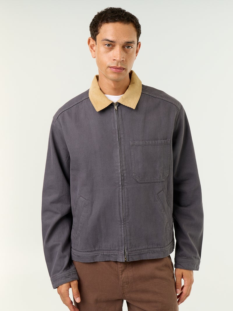 Veste en jean avec col en velours côtelé Bleu - Kiabi