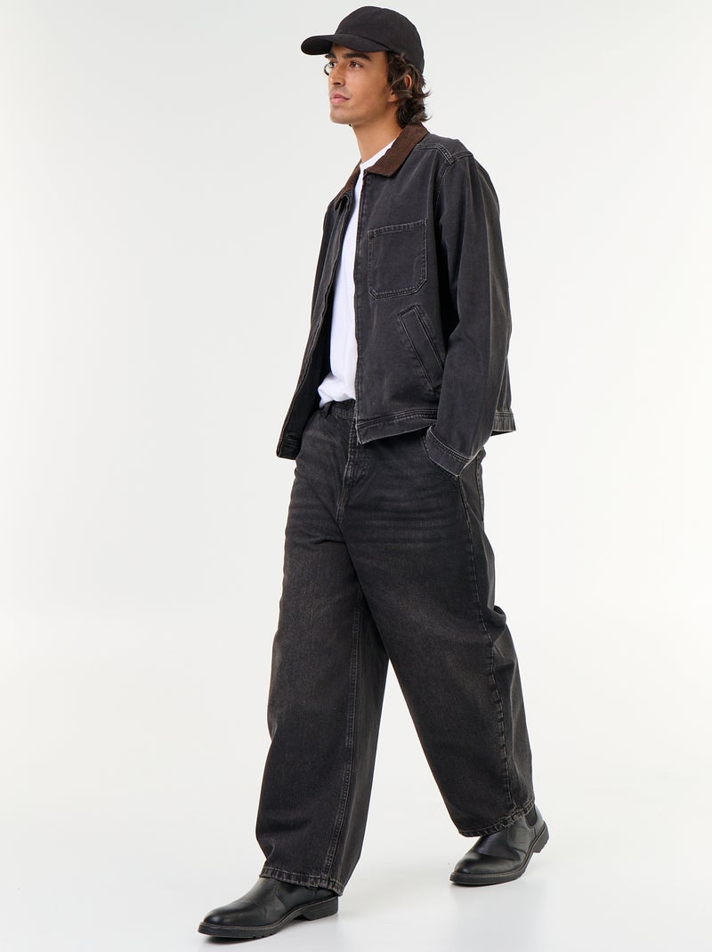 Veste en jean avec col en velours côtelé Noir - Kiabi