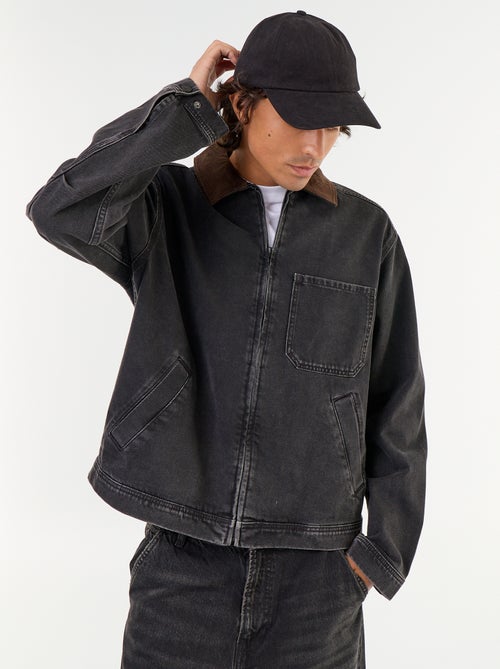 Veste en jean avec col en velours côtelé - Kiabi