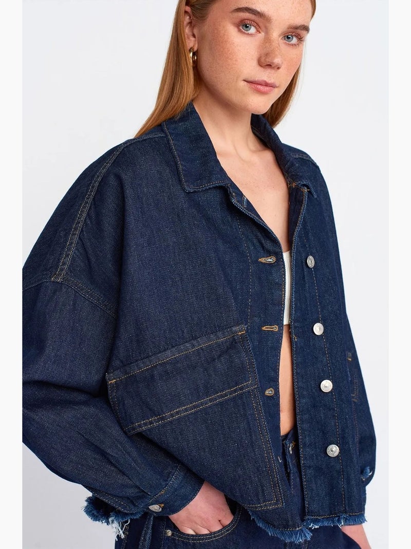 Veste en jean boutonnée ample dilvin Bleu outremer - Kiabi