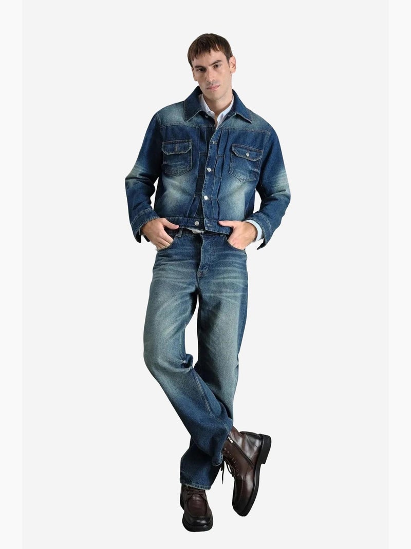 Veste en jean boutonnée avec poche giesto Bleu clair - Kiabi