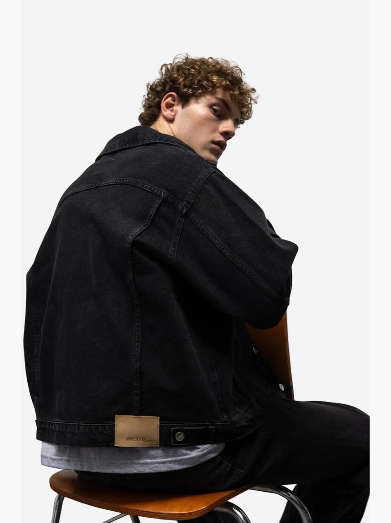 Veste en jean boutonnée avec poche giesto Noir - Kiabi