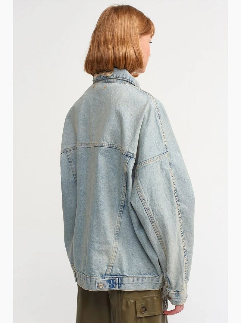 Veste en jean boutonnée dilvin Bleu clair - Kiabi