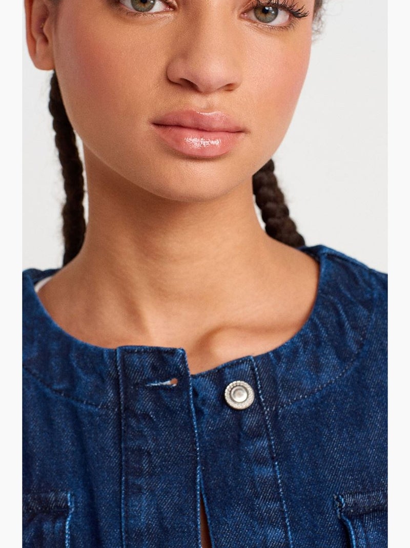 Veste en jean boutonnée en coton dilvin Bleu outremer - Kiabi