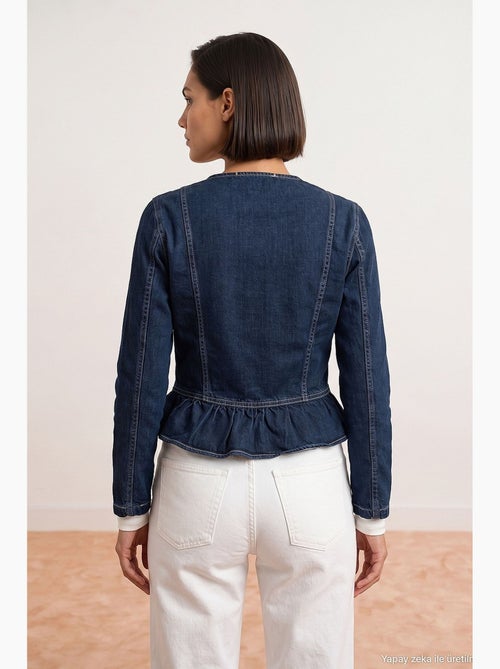 Veste en jean col rond à boutons, manches longues, bas volanté dilvin - Kiabi