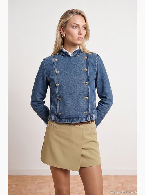 Veste en jean courte à boutons dorés dilvin - Kiabi