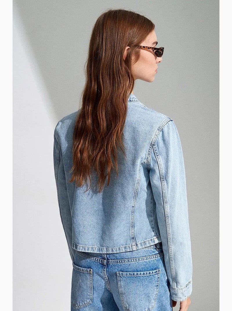 Veste en jean courte à col mandarin dilvin Bleu clair - Kiabi