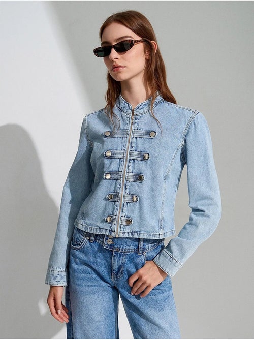Veste en jean courte à col mandarin dilvin - Kiabi