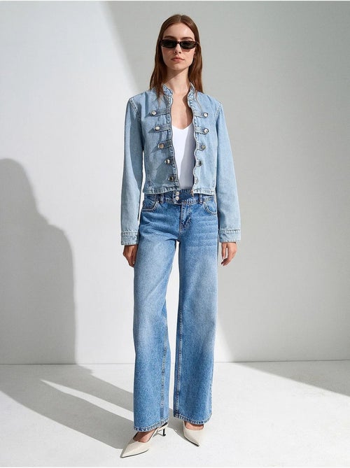 Veste en jean courte à col mandarin dilvin - Kiabi