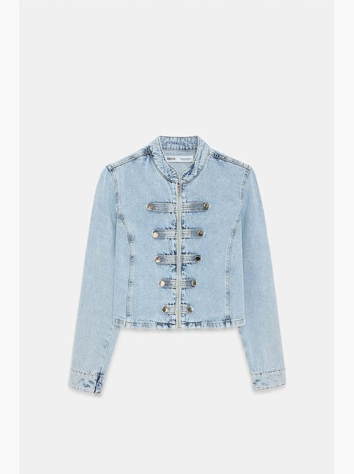 Veste en jean courte à col mandarin dilvin - Kiabi