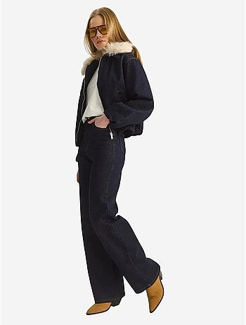 Veste en jean courte avec détails en fausse fourrure lucci