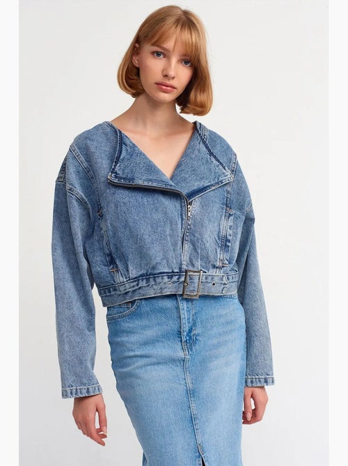 Veste en jean courte ceinturée style biker dilvin - Kiabi