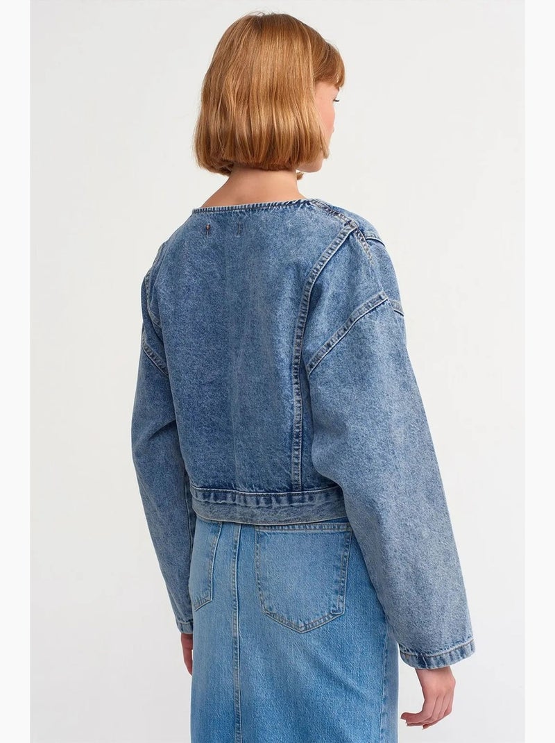 Veste en jean courte ceinturée style biker dilvin Bleu saphir - Kiabi