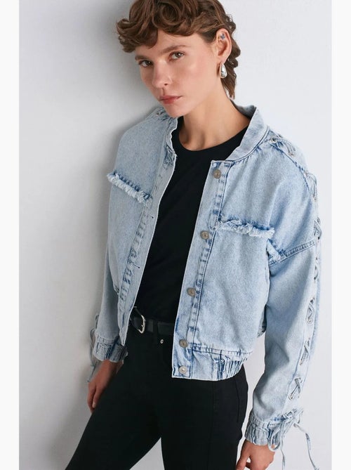 Veste en jean courte col chemise dilvin - Kiabi