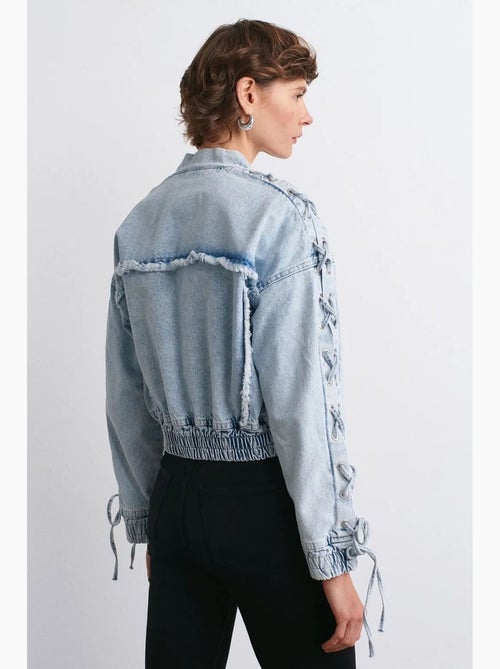 Veste en jean courte col chemise dilvin - Kiabi