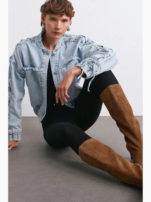 Veste en jean courte col chemise dilvin - Kiabi