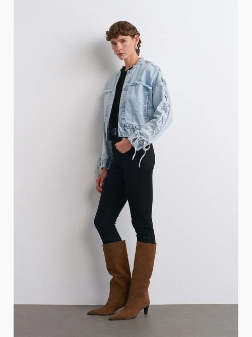 Veste en jean courte col chemise dilvin - Kiabi