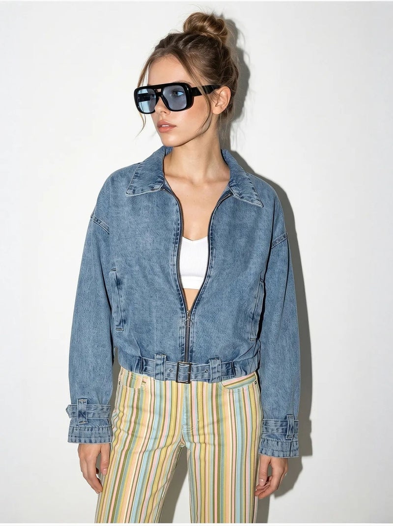 Veste en jean courte oversize femme lucci Bleu saphir - Kiabi