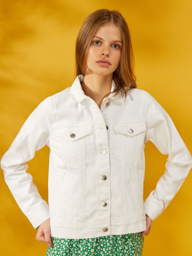 Veste en jean effet destroy blanc - Kiabi