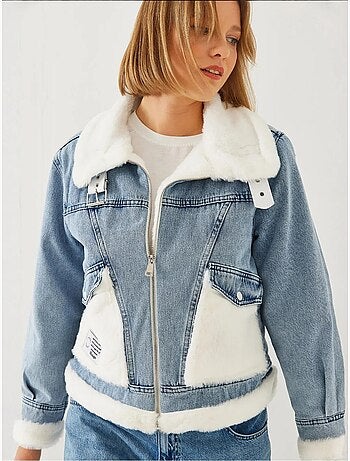 Veste en jean en fausse fourrure avec ceinture lucci