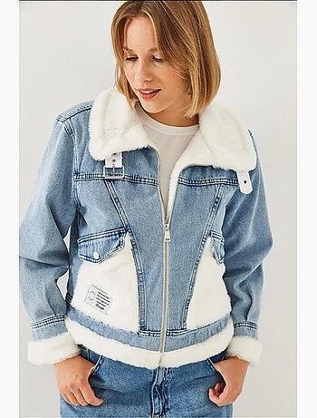 Veste en jean en fausse fourrure avec ceinture lucci