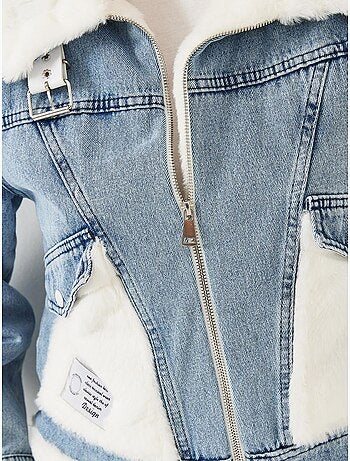 Veste en jean en fausse fourrure avec ceinture lucci
