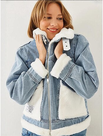 Veste en jean en fausse fourrure avec ceinture lucci