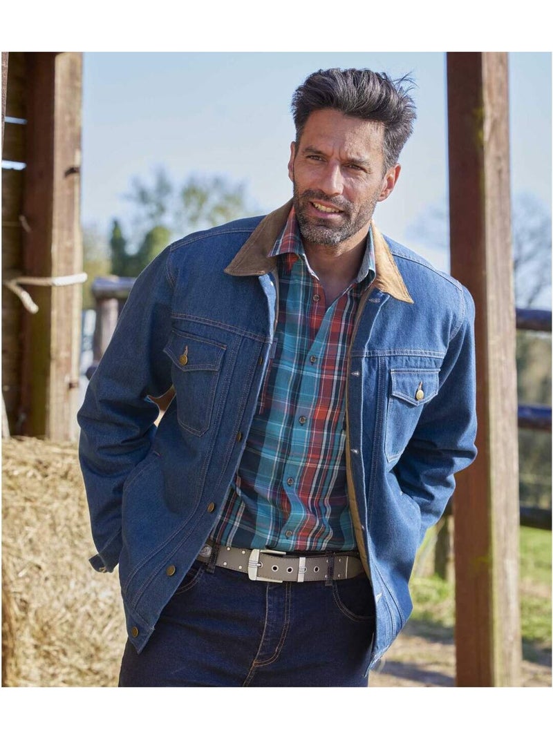 Veste en Jean Matelassée Western   - ATLAS FOR MEN Bleu foncé - Kiabi