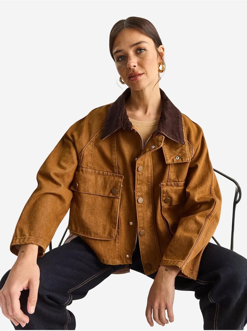 Veste en jean oversize avec fermeture à boutons et poches lucci Camel - Kiabi