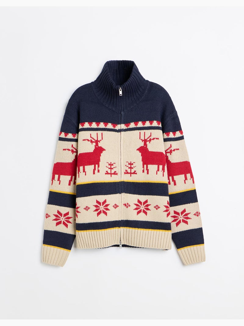 Veste en maille de noël, mo fashion Bleu - Kiabi