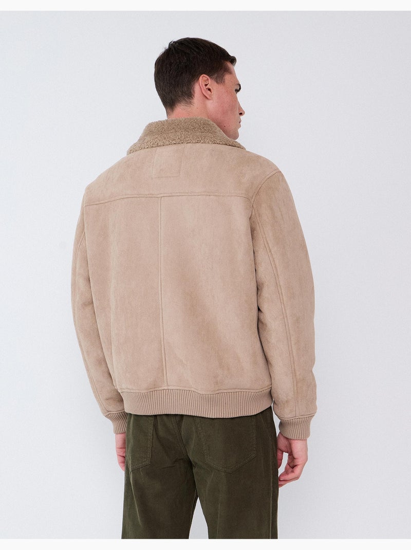 Veste en peau lainée, mo fashion Beige - Kiabi
