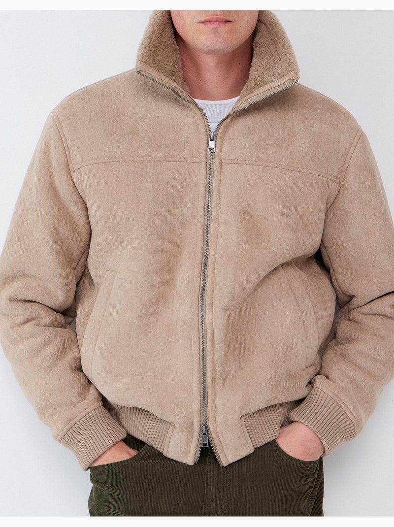 Veste en peau lainée, mo fashion Beige - Kiabi
