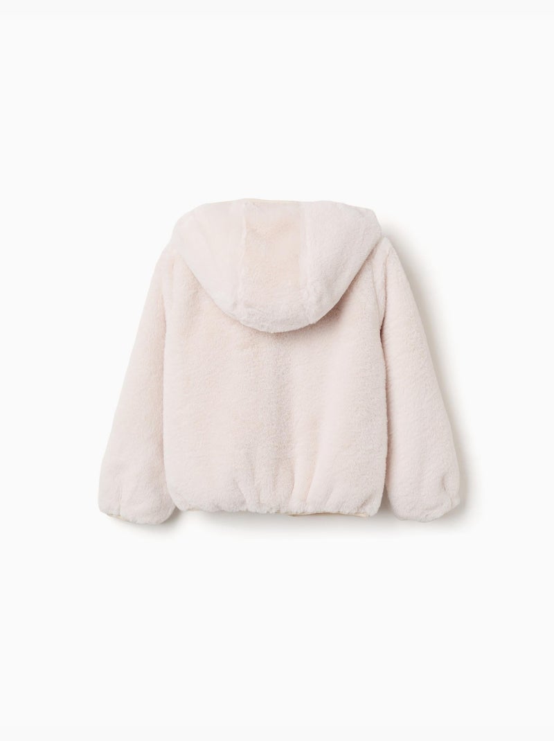 Veste en peluche à capuche et poches Beige clair - Kiabi