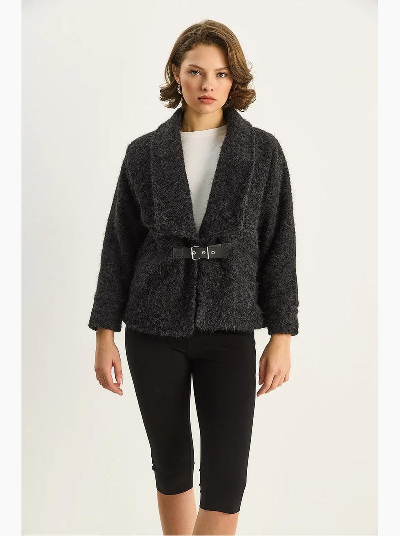 Veste en peluche boutonnée avec col. Lucci Noir - Kiabi
