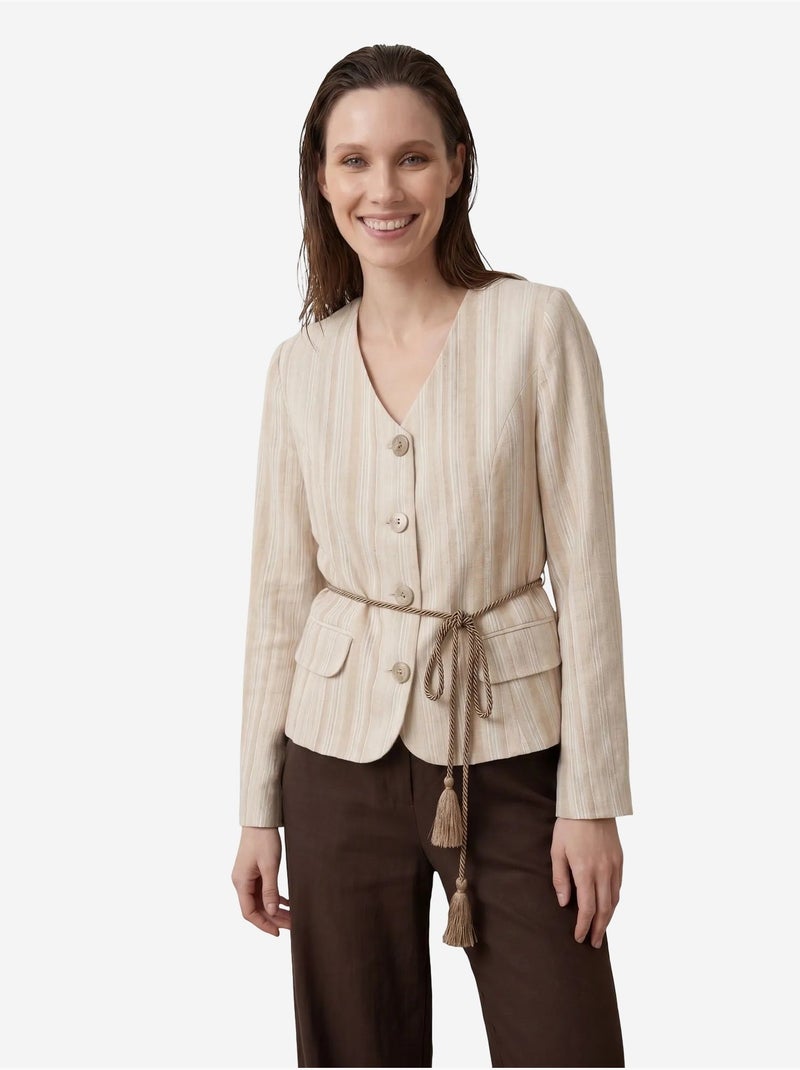 Veste en popeline à rayures ceinturée my fashion Beige clair - Kiabi