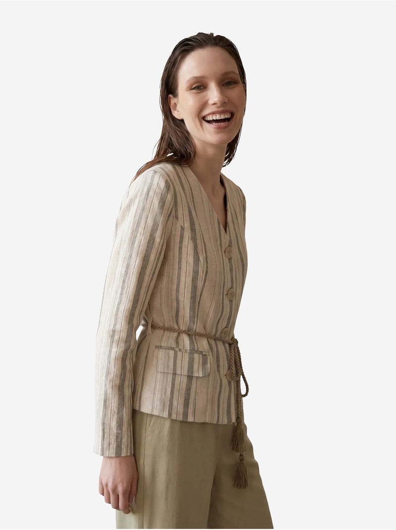 Veste en popeline à rayures ceinturée my fashion Beige naturel - Kiabi
