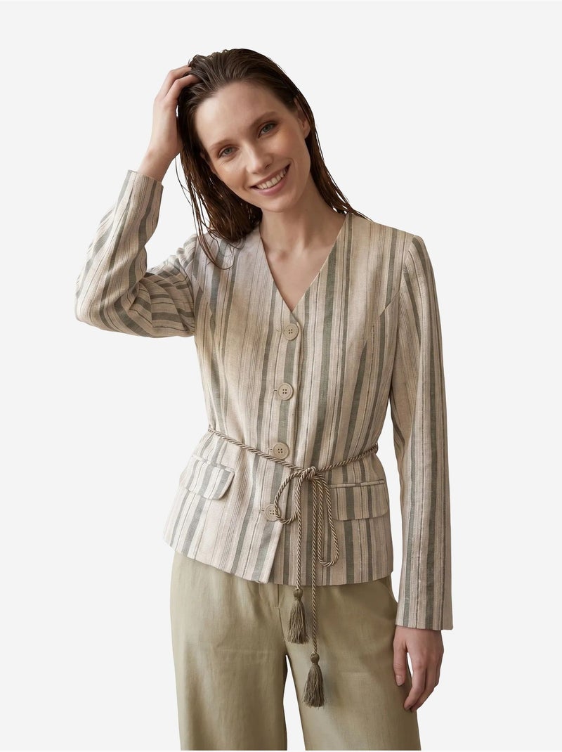 Veste en popeline à rayures ceinturée my fashion Beige naturel - Kiabi