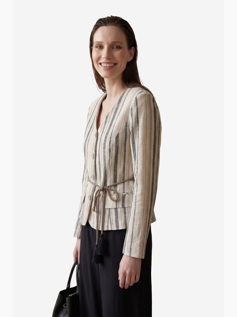 Veste en popeline à rayures ceinturée my fashion Sable - Kiabi