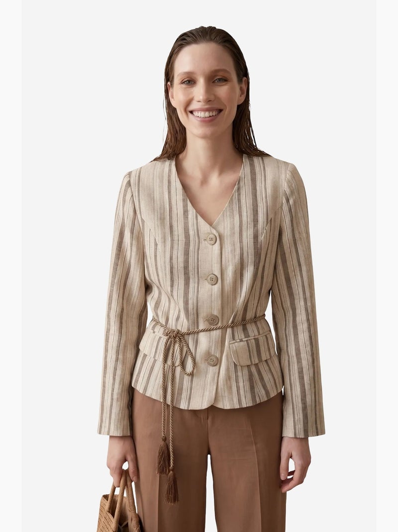Veste en popeline à rayures ceinturée my fashion Taupe - Kiabi