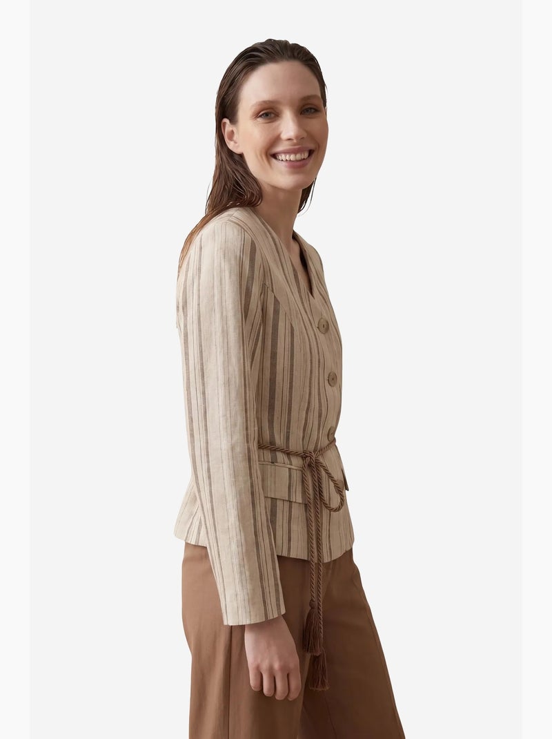 Veste en popeline à rayures ceinturée my fashion Taupe - Kiabi