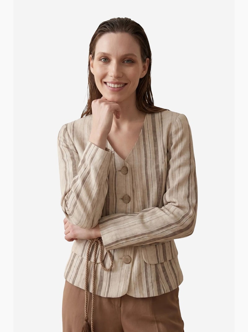 Veste en popeline à rayures ceinturée my fashion Taupe - Kiabi