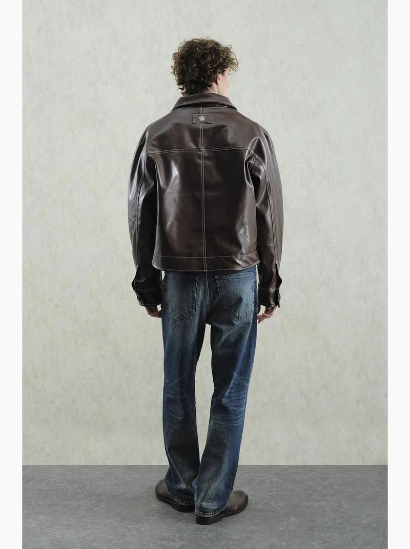 Veste en simili cuir boutonnée giesto Marron chocolat - Kiabi