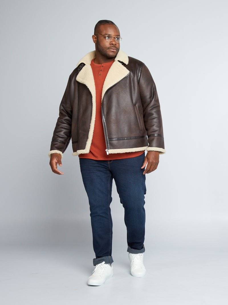 Veste en simili doublée effet moutonné Marron - Kiabi