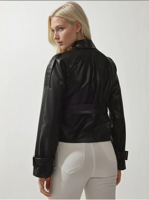 Veste en similicuir avec ceinture bdart - Kiabi Veste en similicuir avec ceinture bdart - Kiabi